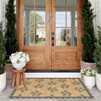 Floral Outdoor Rug - 28" x 43" Front Door Mat Indoor Outside Entrance Non-Slip Washable Outdoor Mat Jute-Look Blue Scalloped Rug for Entryway Kitchen Mudroom Layered Doormat for Front Porch