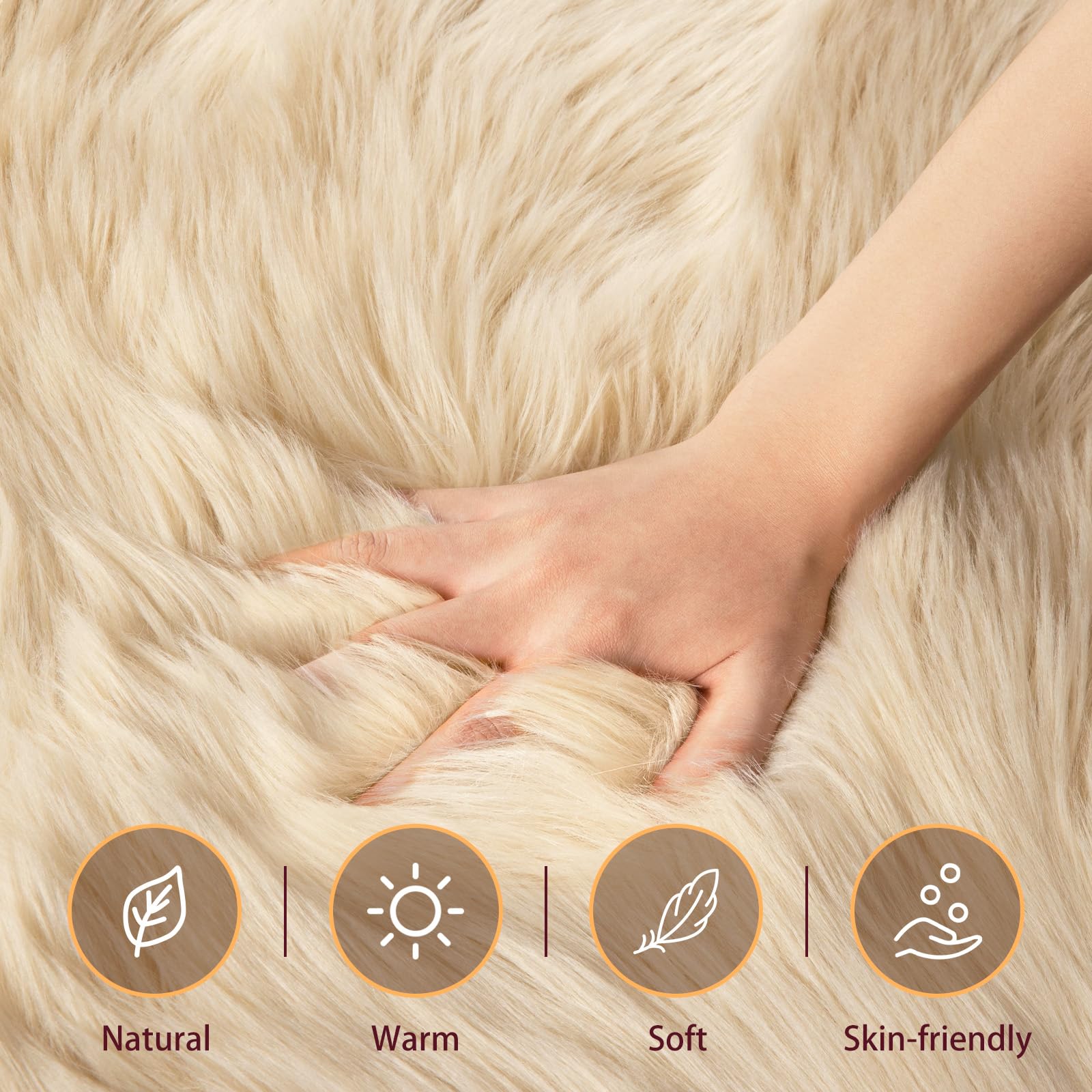 Ciicool Beige Faux Fur Sheepskin Rug 8 x 10 Feet, Large Sofa Fluffy Carpet