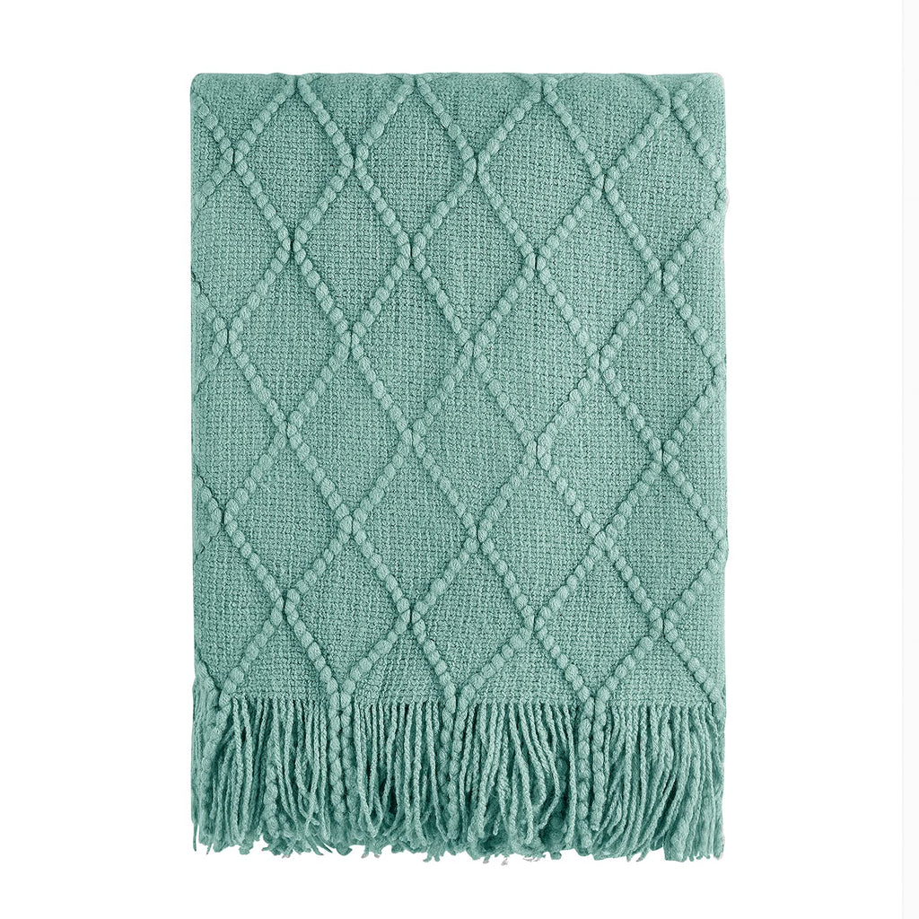 BOURINA Green Throw Blanket 50x60 Inch Boho Knitted Soft Throw Sofa Blanket