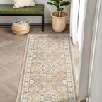 Washable 2x8 Hallway Runner Rug: Vintage Water Resistant Kitchen Entryway Rug Ultra Soft Living Room Bedroom Carpet with Non Slip Backing Indoor Low Pile Floor Mat for Bathroom Dining Room(2x8,Beige)