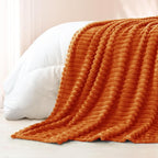 Exclusivo Mezcla California King Size Flannel Fleece Blanket, Super Soft Striped Jacquard Bed Oversized Blanket, Lightweight Fuzzy Cozy for All Seasons, 120x120 Inches, Burnt Orange