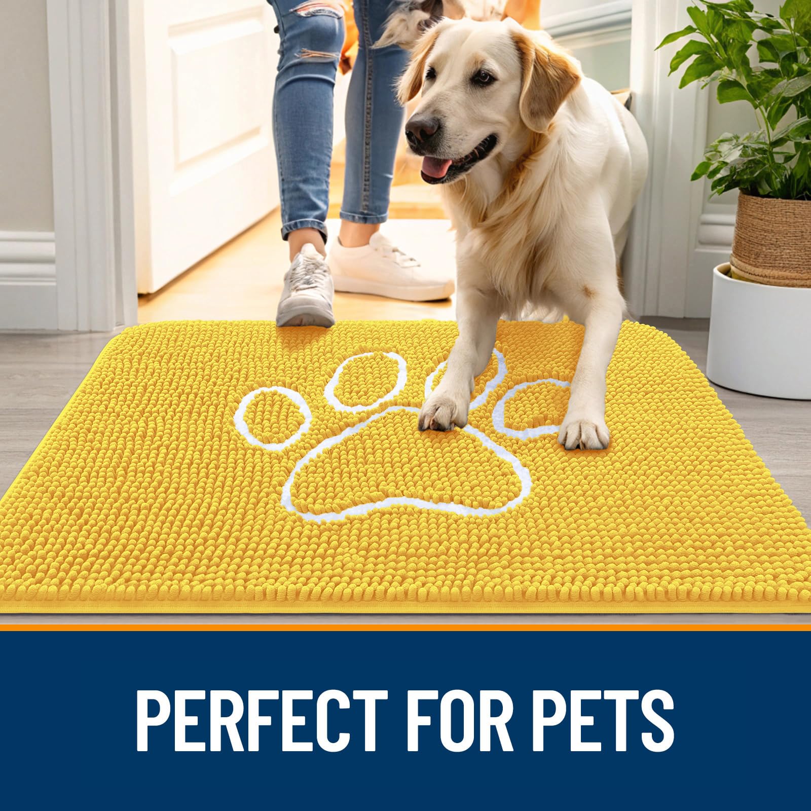 OLANLY Dog Door Mat for Muddy Paws 30x20, Paw Print Design Chenille Mud Mat