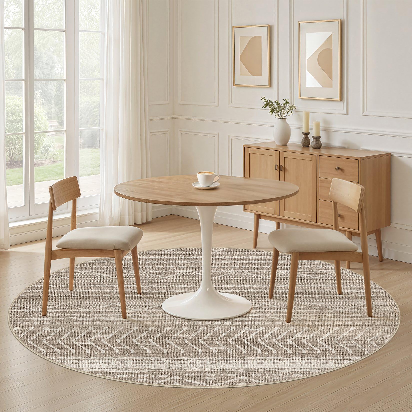 Nakagishi Area Rug Living Room Rugs: 4X4 Machine Washable Boho Large Neutral Farmhouse Stain Resistant Moroccan Indoor Floor Carpet for Bedroom Nursery Dorm Dining Room Home-Dark Brown