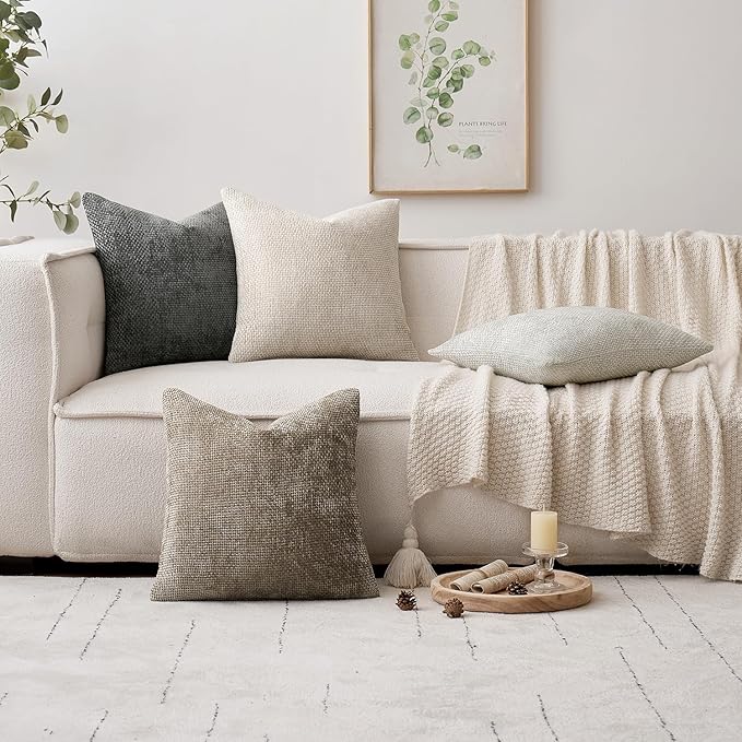 MIULEE Soft Decorative Chenille Euro Pillow Covers Neutral 26x26 Pack of 4