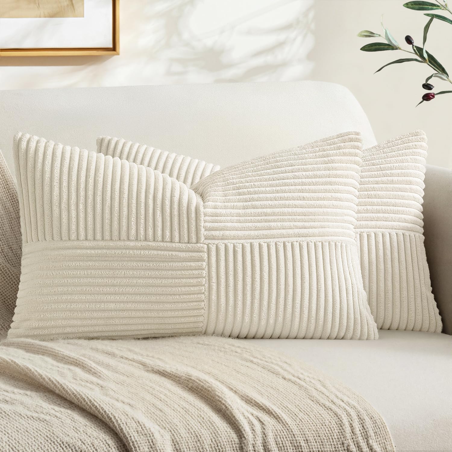 MIULEE Cream White Decorative Lumbar Throw Pillow Covers 14x24 Inch 2 Pack