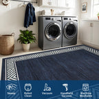 GarveeHome Bordered Bedroom Rugs 5x7 Ultra-Soft Indoor Carpet, Non-Slip Modern Geometric Living Room Rug, Stain-Resistant Neutral Accent Floor Cover for Dining Room, Nursery, Office, Navy Blue
