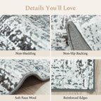 Rugflix 9x12 Area Rugs for Living Room, Washable Blue Grey Large Rug