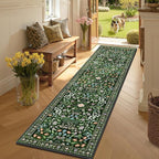 Yamaziot Washable Runner Rug 2x8 – Boho Non Slip Floral Hallway Runner Rug with Rubber Backing, Low Pile Distressed Carpet for Kitchen, Laundry, Bedroom, Entrance, Colorful Green