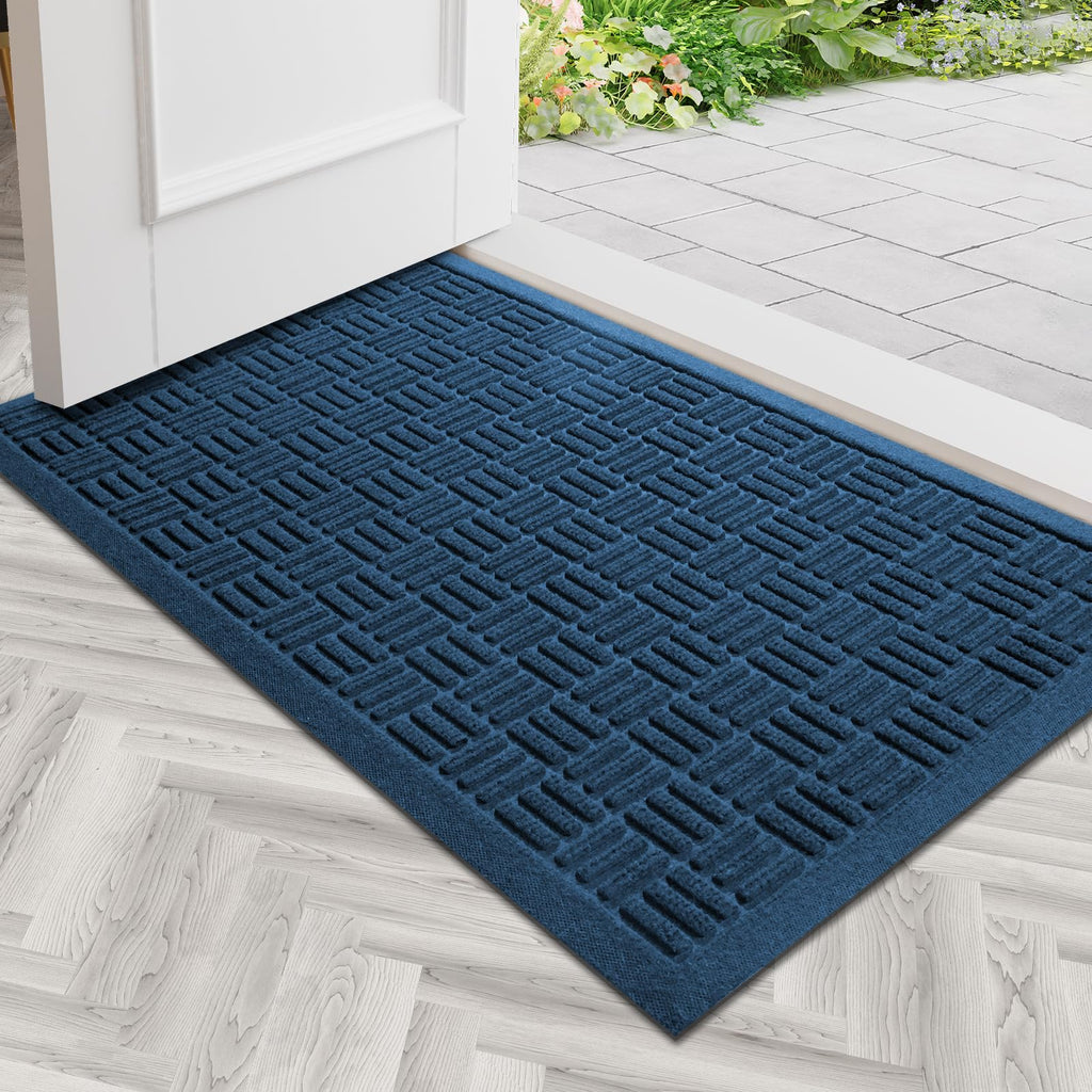 Mibao Front Door Mat Outdoor Entrance, 29.5" x 17" Heavy Duty Welcome Mat, Waterproof Dirt Trapper Doormat, Super Absorbent Indoor Entryway Mat for Patio & Porch - Blue