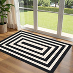 3x5 Modern Entry Rug - Small Washable Indoor Outdoor Mats for Front Door Non-Slip Porch Rug Black White Geometric Striped Throw Rugs for Living Room Bedroom Entryway Kitchen Office Porch Decor