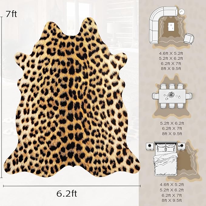 AROGAN Western Faux Leopard Rug, Large Animal Print Cheetah Rug, 7 x 6.2 Ft