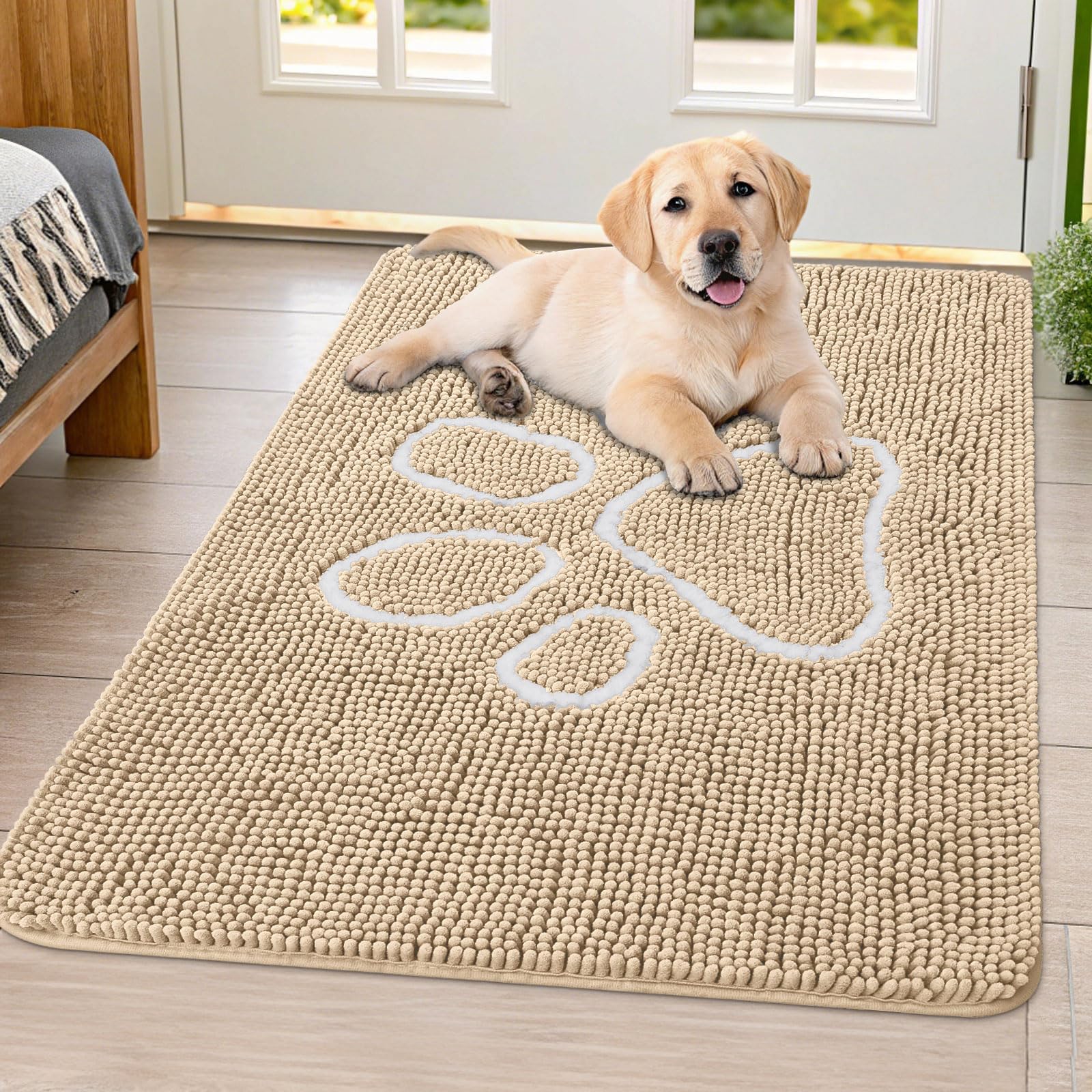 Smiry Dog Door Mat for Muddy Paws, Absorbent Non Slip Dirt Trapper, 40x32