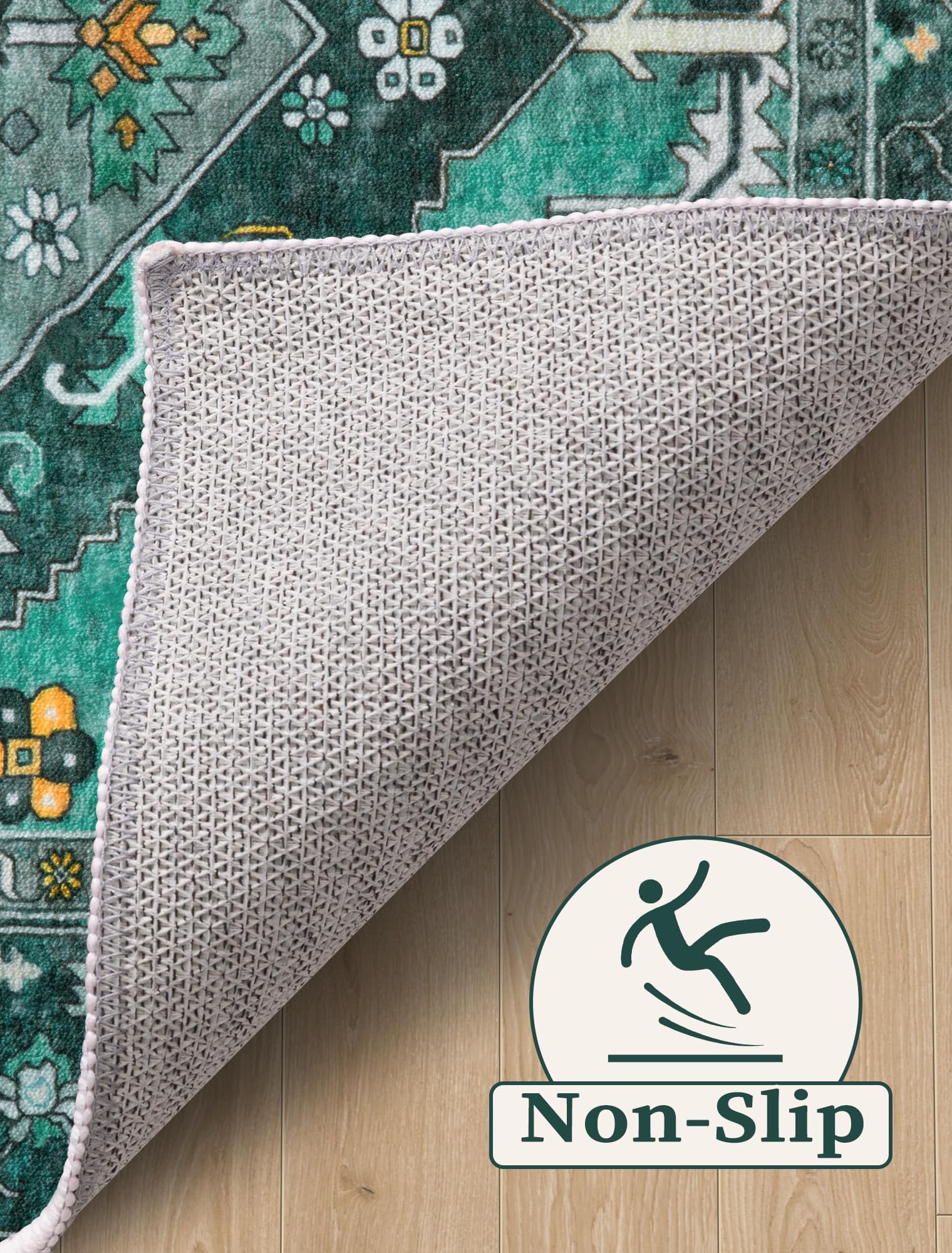 SERISSA 2'6"x8' Washable Non Slip Boho Runner Rug for Hallway，Teal