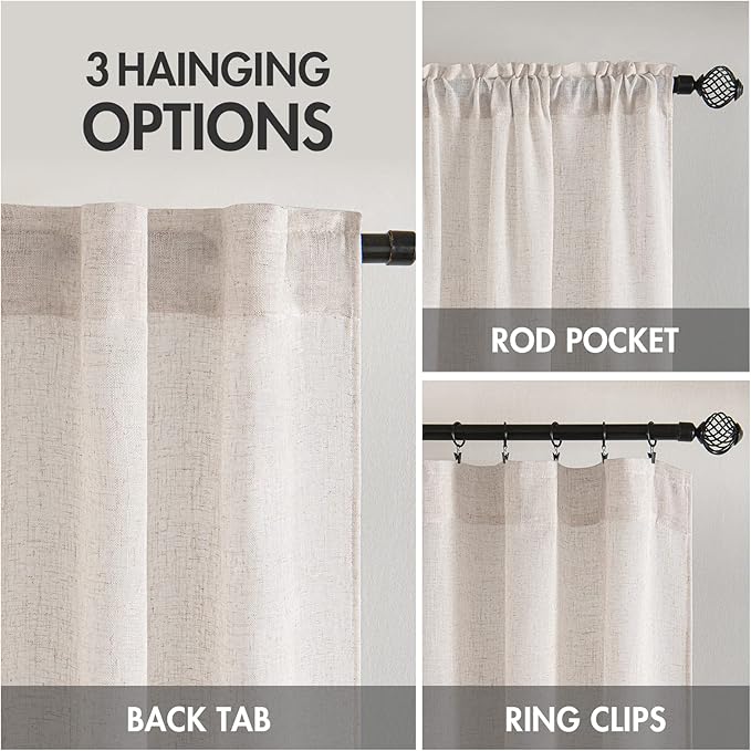 MIULEE White Linen Curtains 72 Inch Length for Bedroom Living Room, Soft Thick Linen Textured Window Drapes Semi Sheer Light Filtering Rod Pocket Back Tab Burlap Look Farmhouse Decor, 2 Panels