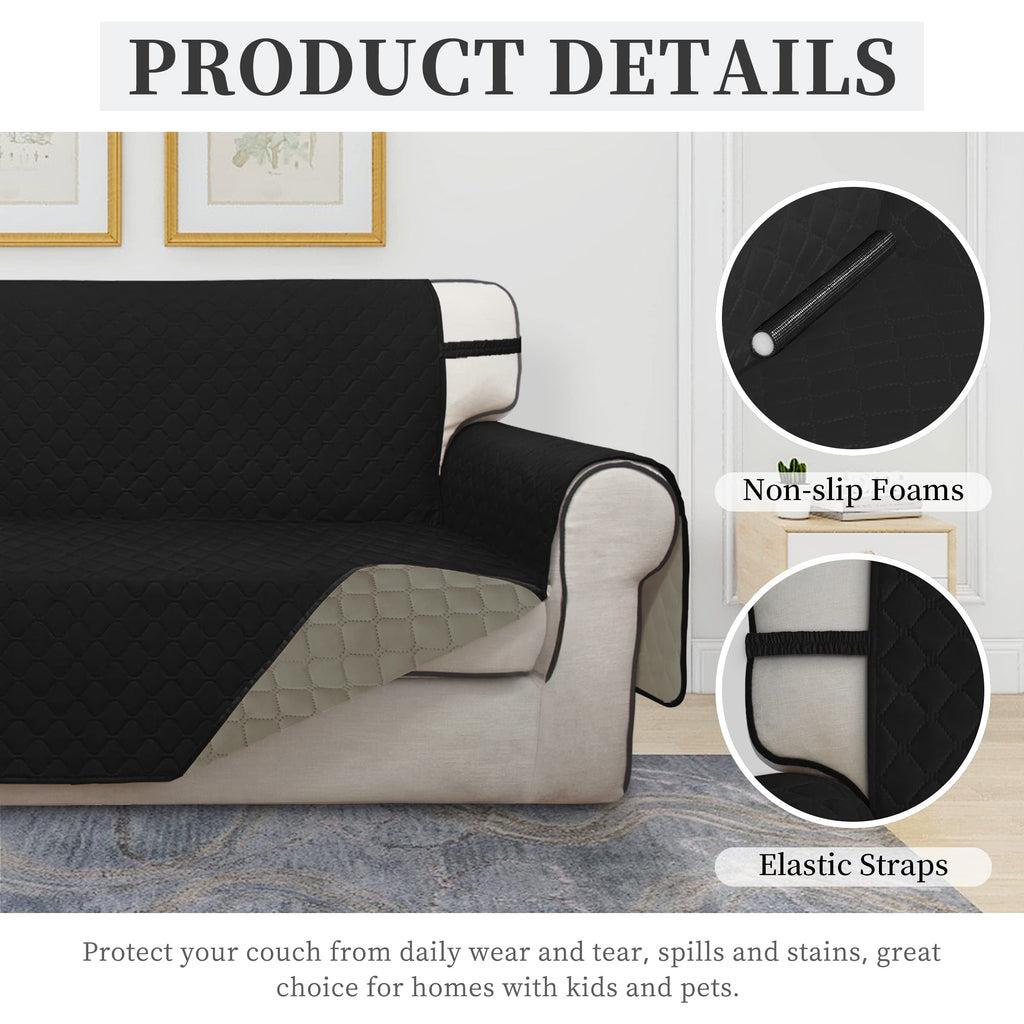 ISSUNTEX Double Protection 100% Waterproof Sofa Covers for Living Room, Couch Covers for 3 Cushion Couch Sofa, Reversible Furniture Protector Sofa Cover for Dogs (Oversized Sofa, Black/Beige)