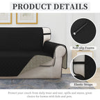 ISSUNTEX Double Protection 100% Waterproof Sofa Covers for Living Room, Couch Covers for 3 Cushion Couch Sofa, Reversible Furniture Protector Sofa Cover for Dogs (Oversized Sofa, Black/Beige)