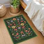 GarveeHome Protea Floral Rug for Entryway 2x3 Rugs Machine Washable Boho Small Area Rug Non-Slip Low-Pile Front Door Soft Mat for Entrance, Bedroom, Kitchen, Laundry, Bathroom, Forest Green