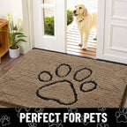 Smiry Dog Door Mat for Muddy Paws, Absorbent Dirt Trapper Non Slip Quick Dry Washable Chenille Mat for Mud Dogs, Entry Rug for Indoor and Outdoor (71x46 Inches, Camel and Black)