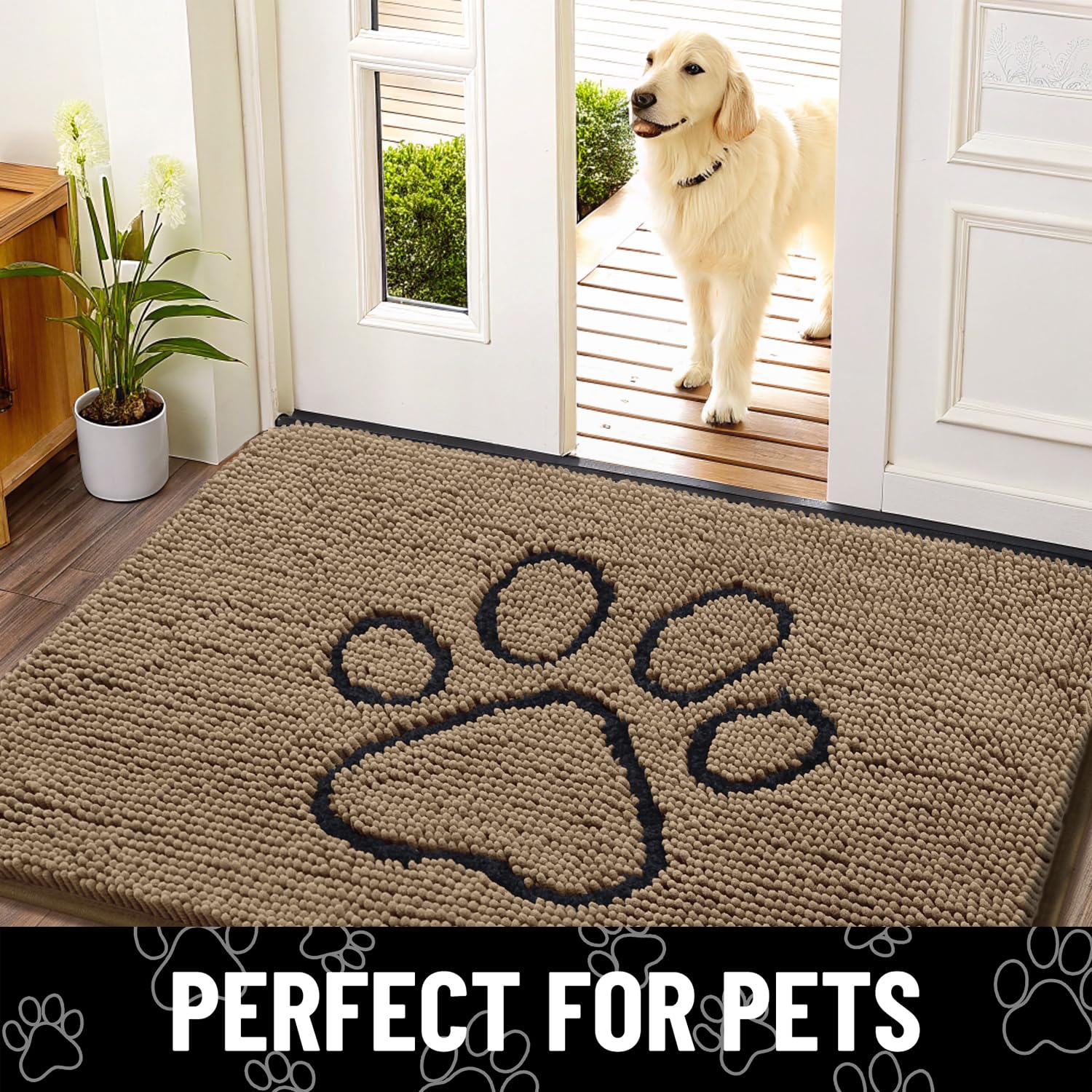 Smiry Dog Door Mat for Muddy Paws, Absorbent Non Slip Dirt Trapper, 30x20
