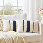 Fancy Homi Set of 1 Navy Blue Lumbar Decorative Throw Pillow Covers 12x24 Inch for Couch Bed Sofa Living Room, Aesthetic Modern Organic Farmhouse Home Decor, Soft Cotton Woven Textured Cushion Case