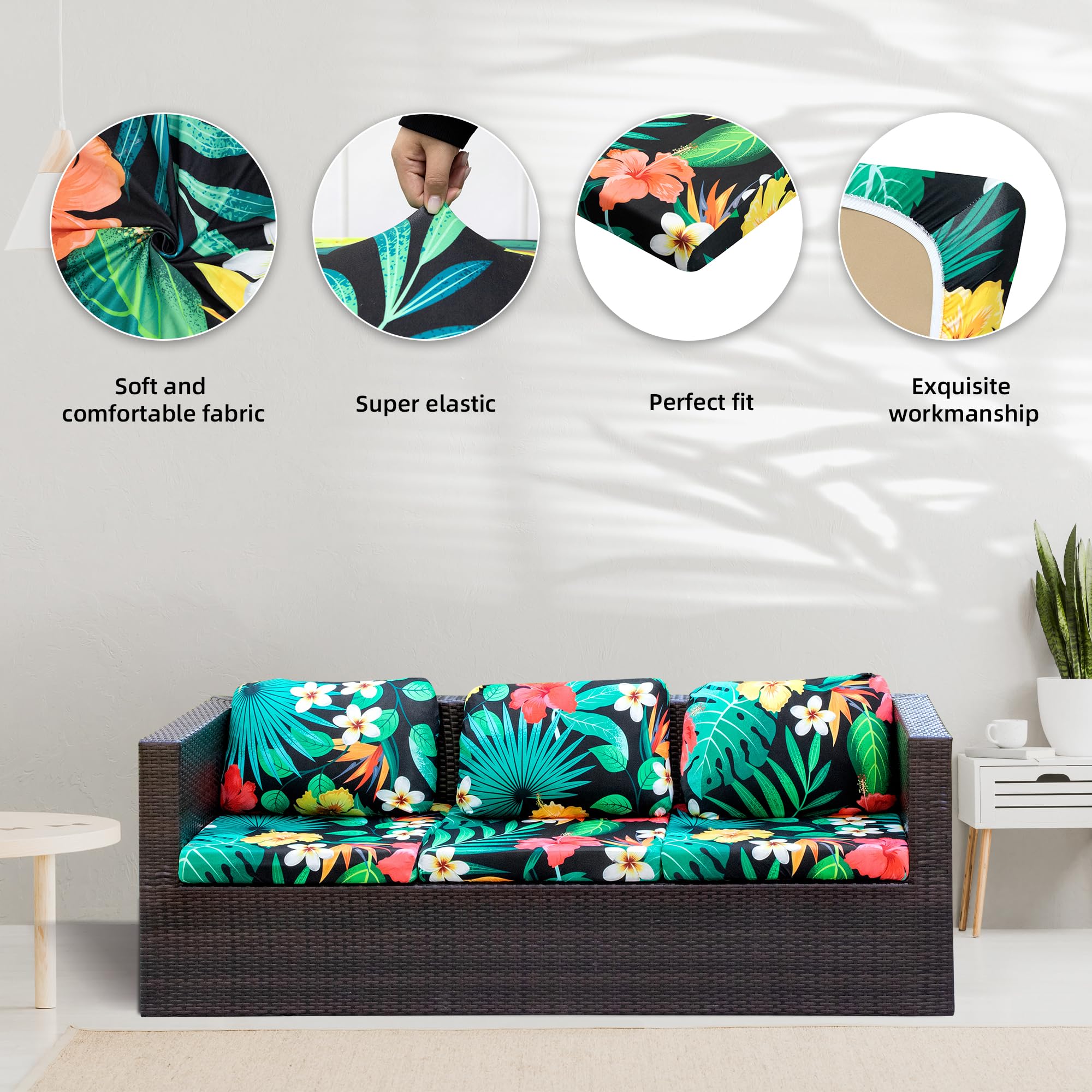 8 Piece Outdoor Cushion Covers, Patio Sofa Cushion Covers, Stretch Fit