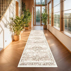 Hazo Haus Beige Washable 2'6"x8' Wide Hallway Runners, Kitchen Runner Rug, Non-Slip & Stain Resistant Long Floor Rug, Neutral Boho Floral Decor (2'6"x8' Beige/Latte)