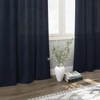 Nanspring Navy Blue Extra Long Curtain 102 inches Long 2 Panels Set for Living Room Back Tab Modern Farmhouse Coastal Decor Cotton Textured Blue Sheer Linen Curtains for High Window 52x102 Indigo