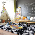 Pionblank 8x10 Rug for Living Room, Fuzzy Plush Large Area Rug, Fluffy Modern Shag Non Slip Soft Furry Carpet for Bedroom Kids Room Nursery Teens Dorm Home Decor, Black White