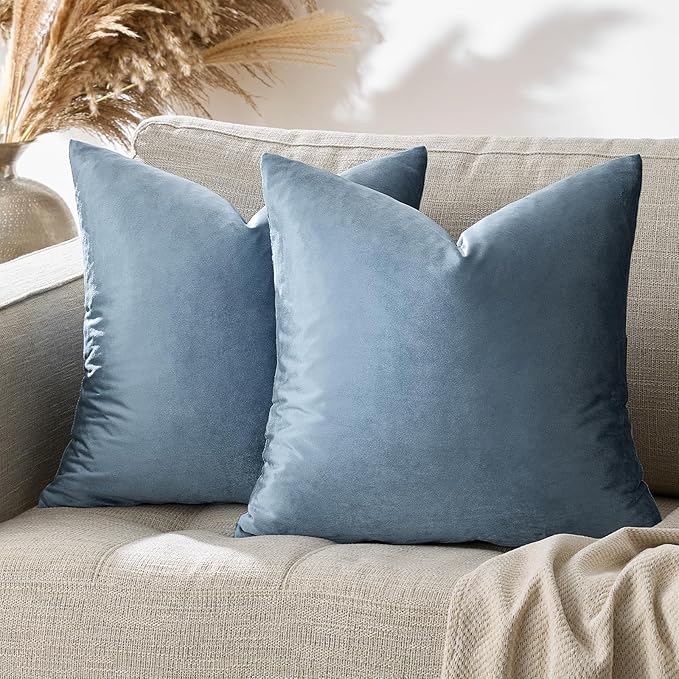GIGIZAZA Stone Blue Velvet Throw Pillow Covers 20x20 Pack of 2