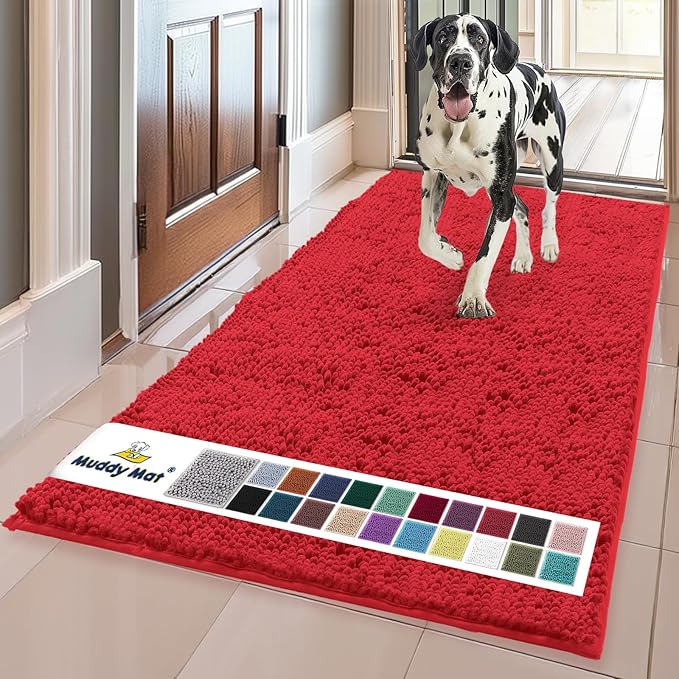 Muddy Mat® | Super Absorbent Door Mat Indoor, Microfiber Quick Dry Chenille Entryway Rug, Non-Slip Front Door Mat, Indoor Mats for Entryway, Machine Washable Pet Rug, Red 36"x60"