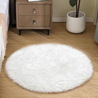 Goolela White Round Rug 3ft Fluffy Faux Sheepskin Fur Rug Small Circle Fuzzy Furry Rug for Bedroom Dorm Bedside Plush Washable Carpet