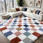 Area Rugs for Bedroom Living Room,5x8 Green and White Fluffy Soft Checkered Rug Fuzzy Shag Shaggy Carpet,Indoor Plush Floor Rugs for Teen Dorm Home Decor