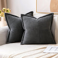 MIULEE Decorative Throw Pillow Covers for Couch Bed Livingroom 20x20 Inch Set of 2 Dark Grey Boho Accent Throw Pllows Broadside Striped Patchwork Soft Corduroy Pillowcases