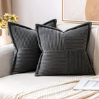 MIULEE Decorative Throw Pillow Covers for Couch Bed Livingroom 18x18 Inch Set of 2 Dark Grey Boho Accent Throw Pllows Broadside Striped Patchwork Soft Corduroy Pillowcases