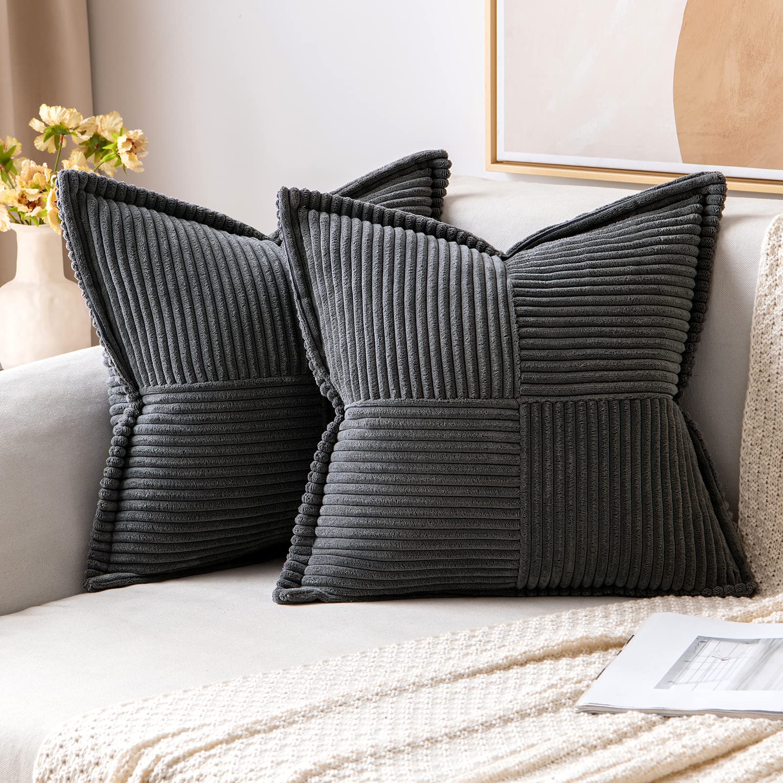 MIULEE Decorative Throw Pillow Covers for Couch 20x20 Inch Dark Grey 2 Pack
