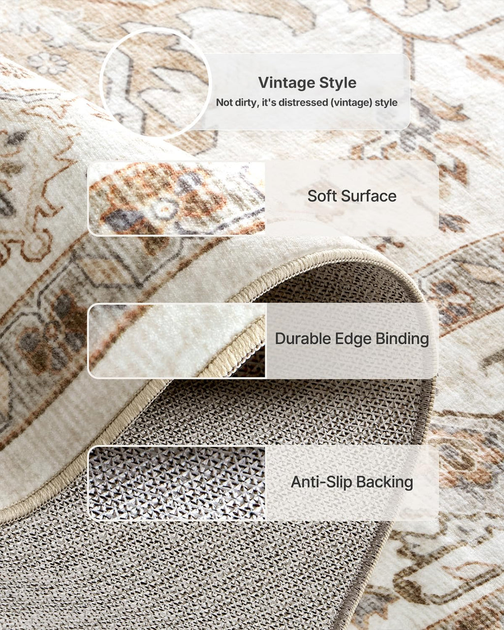 AMADA HOMEFURNISHING 10x14 Washable Area Rug, Low-Profile Large Area Rug with Non-Slip Backing & Durable Edge Binding, Vintage Large Rugs for Living Room, Bedroom & Dinning Room