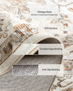 AMADA HOMEFURNISHING 10x14 Washable Area Rug, Low-Profile Large Area Rug with Non-Slip Backing & Durable Edge Binding, Vintage Large Rugs for Living Room, Bedroom & Dinning Room