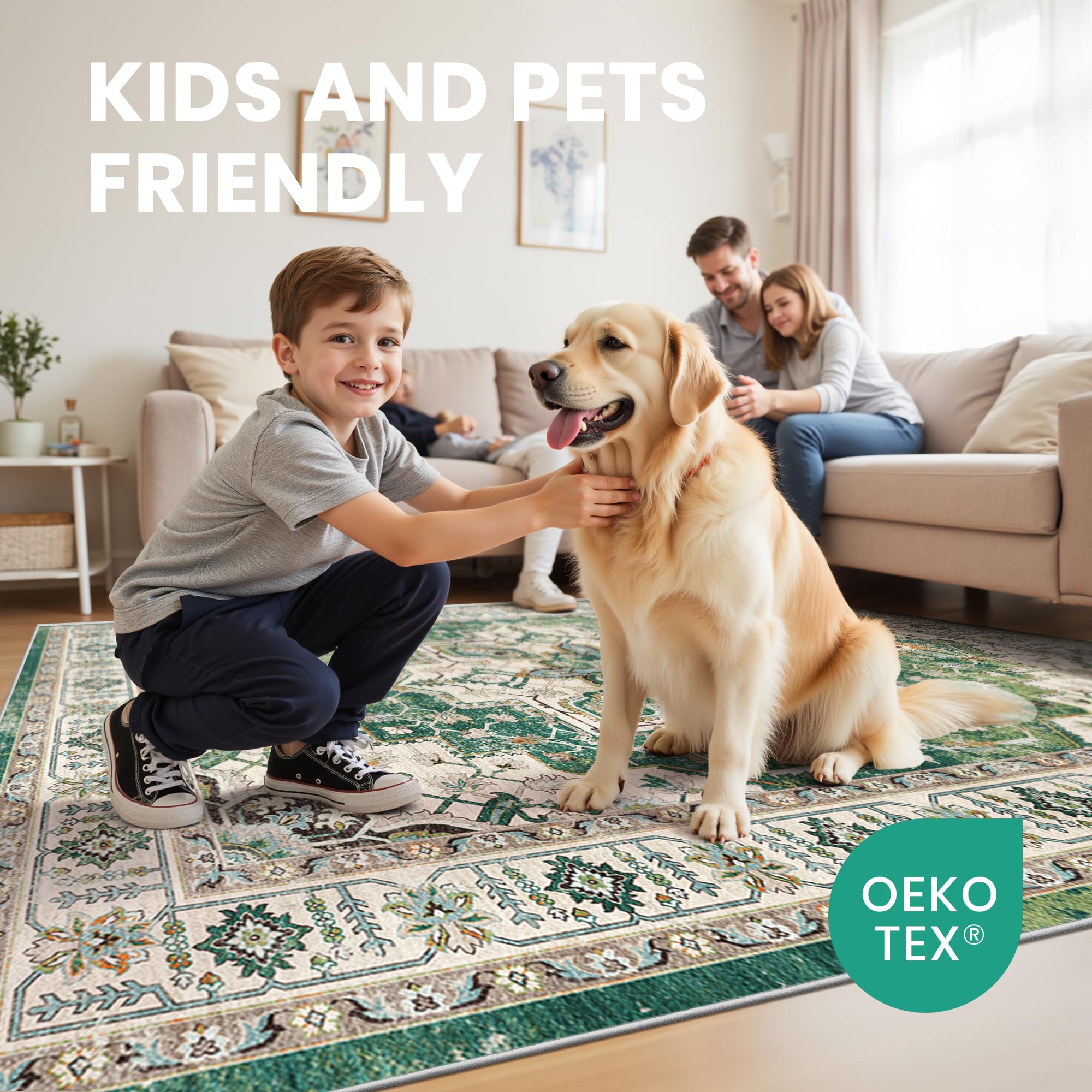 zesthome 6x9 Area Rugs for Living Room,Large Washable Rug,Green