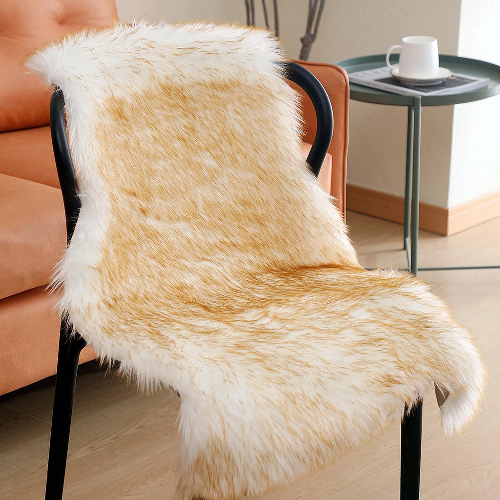 linmopm Faux Fur Sheepskin Rug, 2x3 ft, White and Yellow