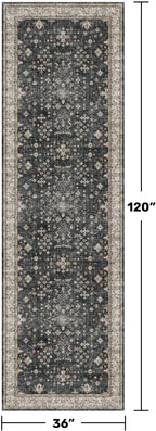 Hazo Haus Black Boho Washable 3x10 Extra Long Hallway Runner Rug, Waterproof Large Kitchen Floor Rug Indoor, Non-Slip Stain & Fade Resistant, Vintage Floral Decor
