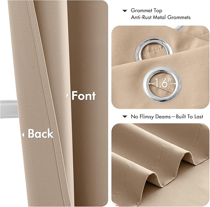 MIULEE Beige Blackout Curtains for Bedroom Living Room 84 Inches Long 2 Panels, Thermal Insulated Room Darkening Drapes Solid Grommet Noise Reduction Light Blocking Window Treatments 50x84 Inch