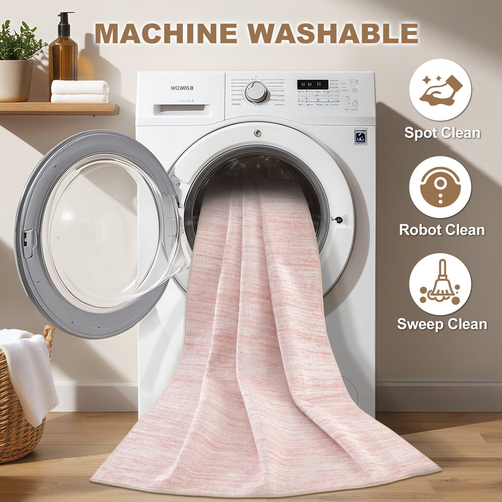 Nakagishi Boho 5x8 Area Rug Living Room Rugs Machine Washable Pink