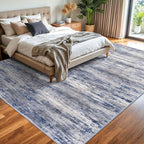 KOZYFLY Area Rugs 9x12 Living Room Modern Ombre Washable Thin Rug Large Rugs Non-Slip Soft Striped Rug for Bedroom, Print Grey-Blue Abstract Carpet for Laundry/Kid Room