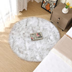 ORINOVA White and Grey Round Rugs 6ft Circle Furry Rug for Living Room Washable Shag Faux Sheepskin Fluffy Fur Rugs for Bedroom Nursery Rug