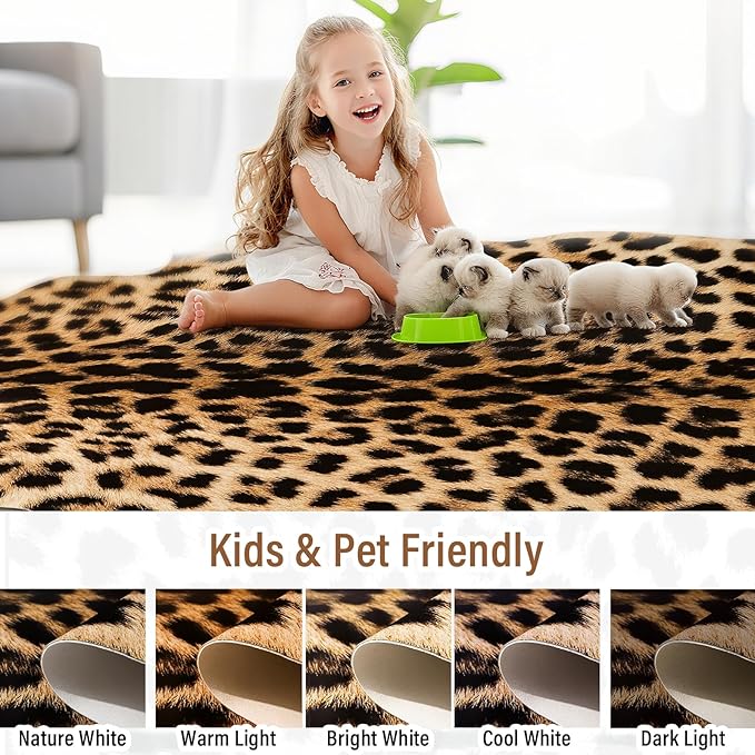 AROGAN Premium Leopard Print Rug 6.2x7 Feet, Machine Washable Faux Fur Cheetah Rug, Non-Slip Animal Print Hide Leopard Skin Area Rug for Bedroom Living Room Home Decor