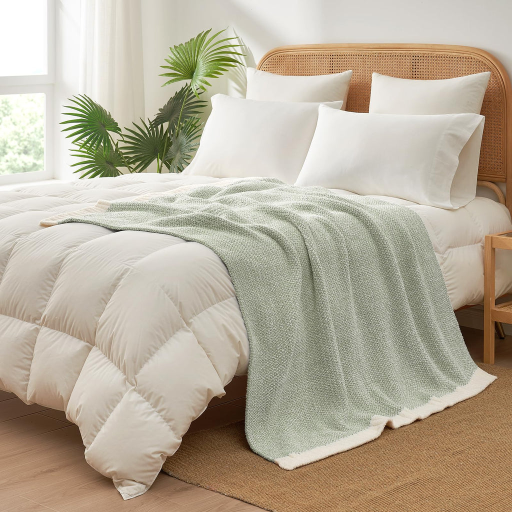 Snuggle Sac Heather Throw Blanket for Couch, Reversible Super Soft Blankets Warm Cozy Knit Fuzzy Plush Lightweight for Sofa, Bed, Camping, Picnic (Sage Green, Twin (60"x80"))
