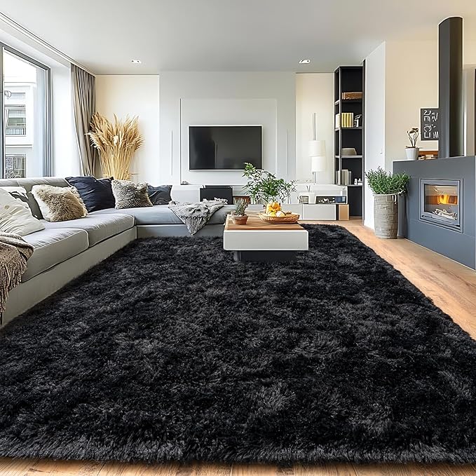 Pionblank 9x12 Area Rug, Large Area Rug for Living Room, Black