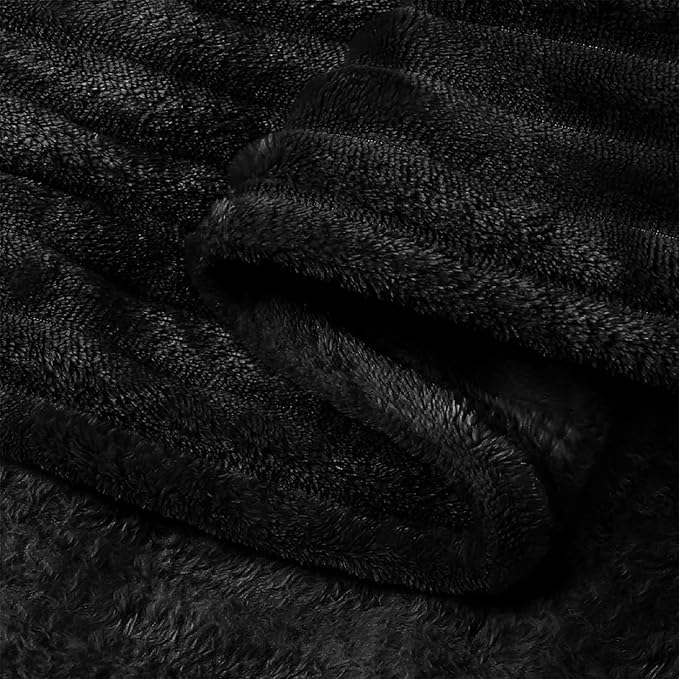 BEDELITE Ribbed Jacquard Black Fleece Throw Blanket for Couch, 50x70 Inch