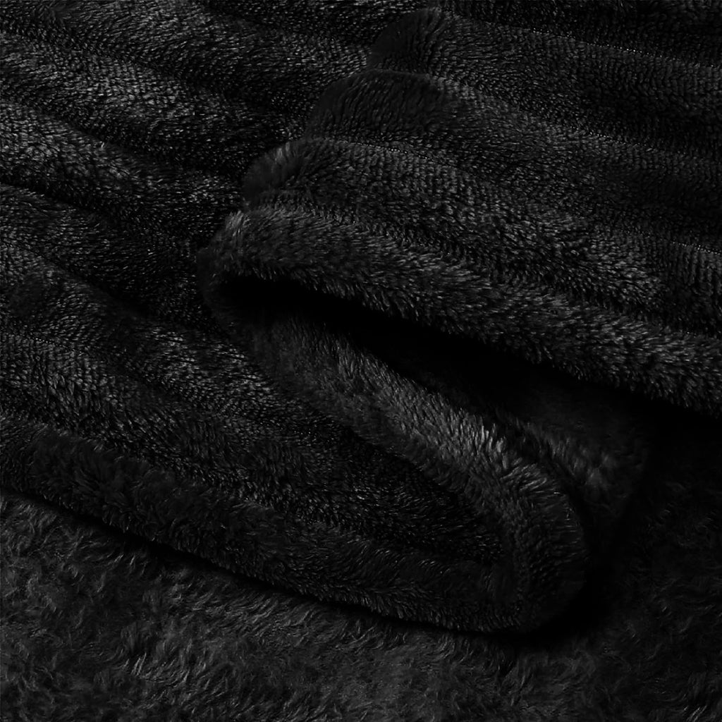 BEDELITE Ribbed Jacquard Black Fleece Throw Blanket for Couch, 50x70 Inch