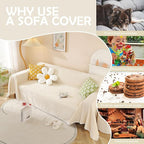 HANDONTIME Beige Couch Covers for 3 Cushion Couch - Cute Daisy Lace Pet Protector - Thick Chenille - 71" X134"